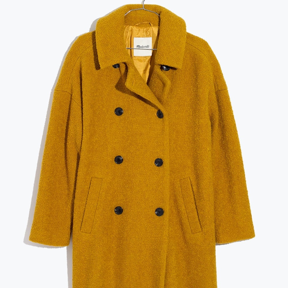 Madewell Bouclé Wool Double Breasted Cocoon Coat - Large -Mustard Yellow - Picture 8 of 10